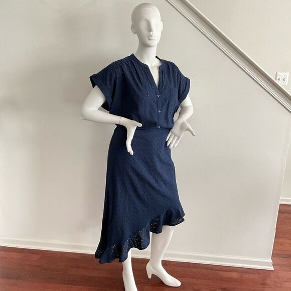 J. Crew Mercantile Blue Skirt Set Navy Blue 2 Piece Short Sleeve XL - Picture 9 of 9